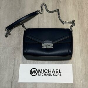 NWT! Michael Kors Kingsley Medium Should Flap Cross Body Purse in Midnight Blue